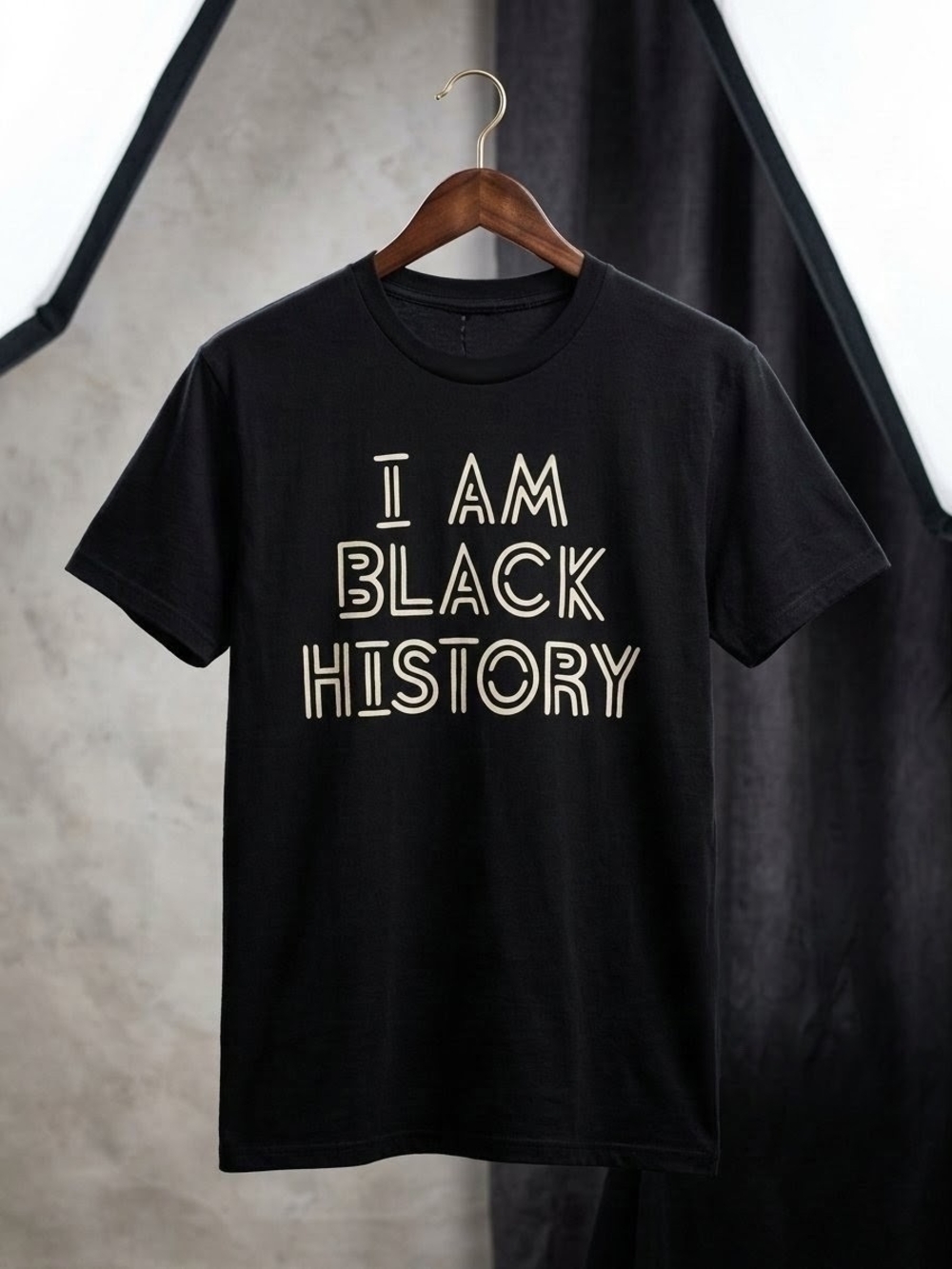 Mighty Fine Black Tee with White Text "I AM BLACK HISTORY"